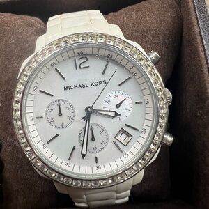 Michael Kors Silver and White Chronograph Watch